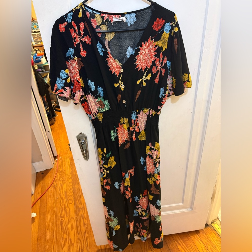 Floral Black Midi Dress